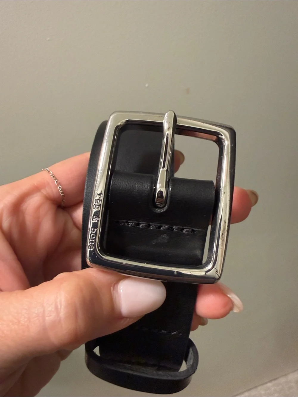 rag & bone Black Leather Belt with Silver-Tone Square Buckle